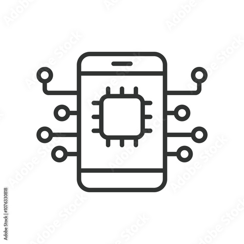 Phone processor chip, icon in line design. Phone, processor, chip, technology, mobile, circuit, hardware on white background vector. Phone processor chip editable stroke icon photo