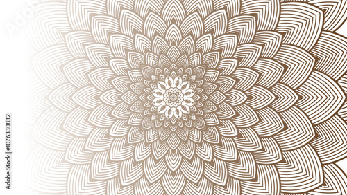 Round mandala on dreamy peach fuzz gradient background. Translucent mesh pattern in the form of a mandala. Mandala with floral patterns.Gradient background with round mandala.Vishal 