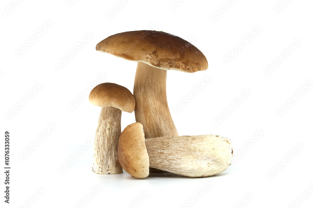 Fresh penny bun mushrooms isolated on white background for culinary use Fresh penny bun mushrooms isolated on white background for culinary use