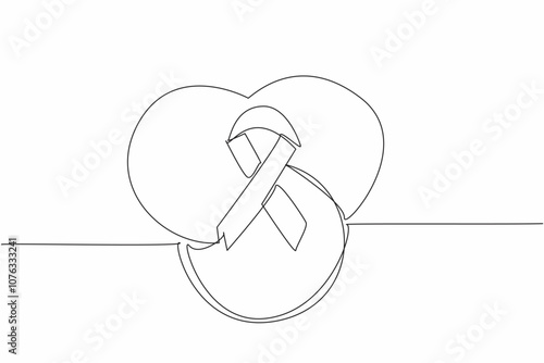 Single one line drawing a global symbol, composed of three colors, with a ribbon intertwined. Pay more attention to rare diseases. Care. Rare Disease Day. Continuous line design graphic illustration