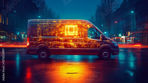 Autonomous Digital Van with AI Technology Transforming Urban Logistics and Delivery Systems photo