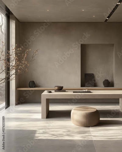 Minimalist workspace setup, Minimalist Workspace with Soft Lighting and Open Space