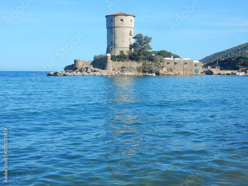 the old tower in Campese, Giglio island, Tuscan archipelago, Tuscany, Grosseto province, Tyrrhenian Sea, Italy