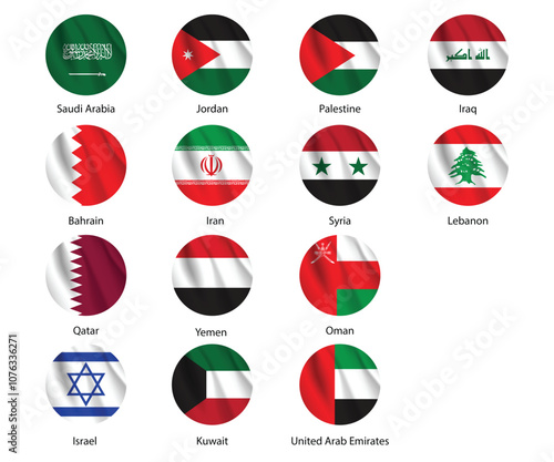 Free Download round flags of middle east countries as fabric vector design template - GFXLoad