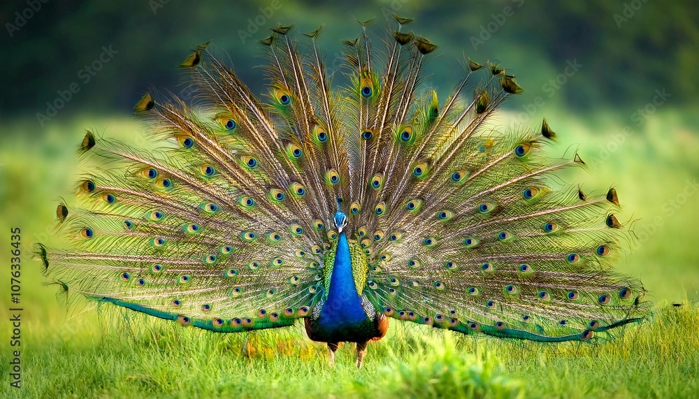 Obraz premium The Indian peafowl (Pavo cristatus), also known as the common peafowl, and blue peafowl, is a peafowl species native to the Indian subcontinent. Male are peacocks, and females are peahens