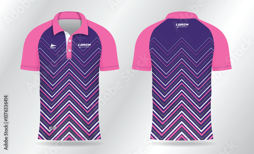 blue and pink background pattern for polo jersey shirt mockup template design. sport uniform in front view and back view.