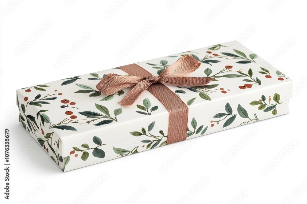 Elegant gift box wrapped in festive paper with floral design and a stylish bow, perfect for all occasions. Elegant gift box wrapped in festive paper with floral design and a stylish bow, perfect for all occasions.