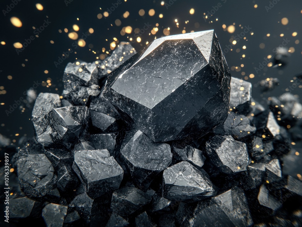 Discover the intricate beauty of raw minerals shimmering amidst a dark background Discover the intricate beauty of raw minerals shimmering amidst a dark background