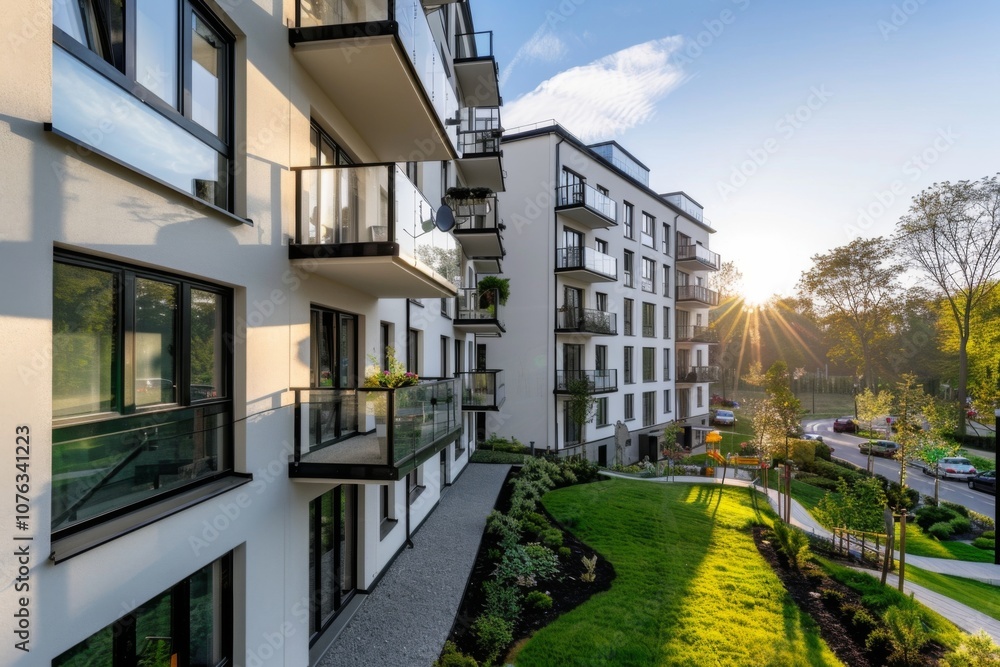 Newly built apartments in Bialystok offer a luxurious lifestyle with modern design. Surrounded by vibrant greenery, this living area exudes contemporary charm. Newly built apartments in Bialystok offer a luxurious lifestyle with modern design. Surrounded by vibrant greenery, this living area exudes contemporary charm.