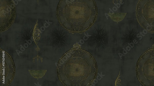 Wallpaper Mural Ornate Golden Motifs on a Dark Green Background Torontodigital.ca