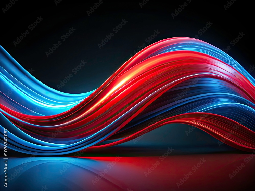 Fototapeta premium Abstract Red and Blue Curved Lines on Black Background - Vibrant Digital Art for Modern Decor