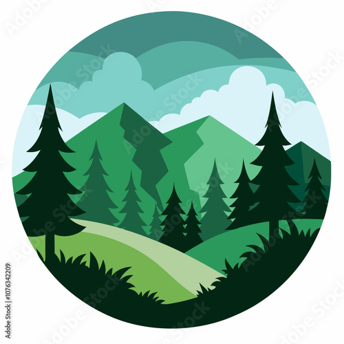 Mountain range sunset silhouette vector illustration on white background