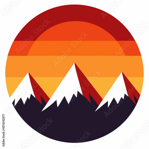 Mountain range sunset silhouette vector illustration on white background