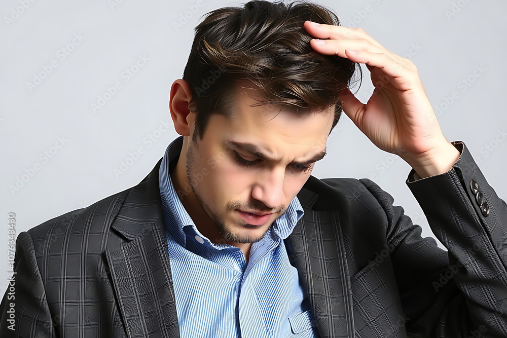 Man has a headache, stressed, blank background. There is space to copy text.
Man has a headache, stressed, blank background. There is space to copy text.