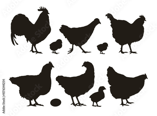 Set silhouettes of chickens and roosters.