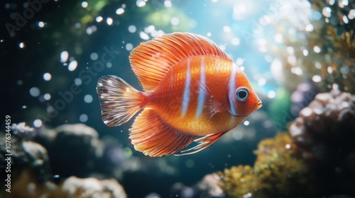 A Vibrant Orange and White Angelfish Swimming in an Aquarium