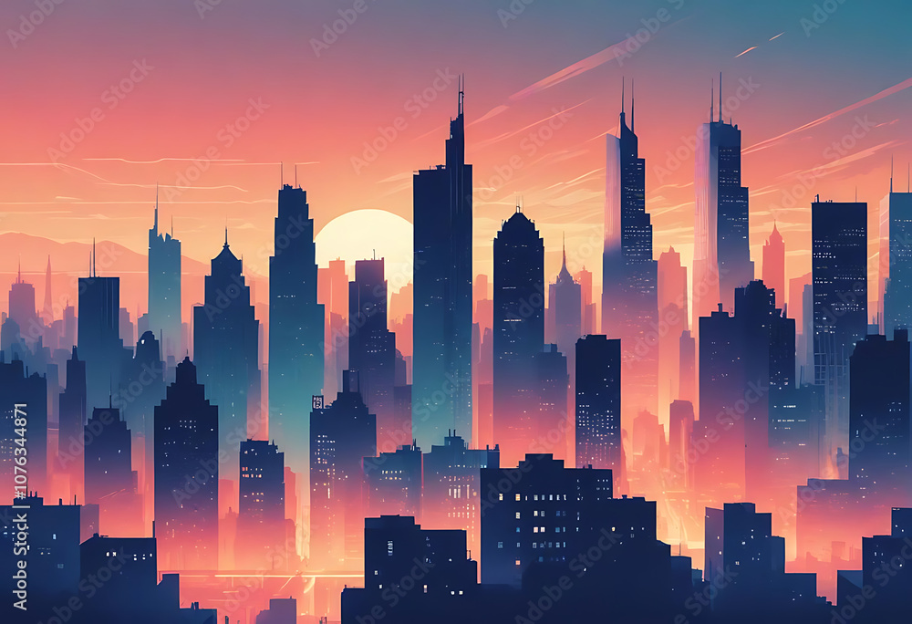 city skyline at sunset city skyline at sunset