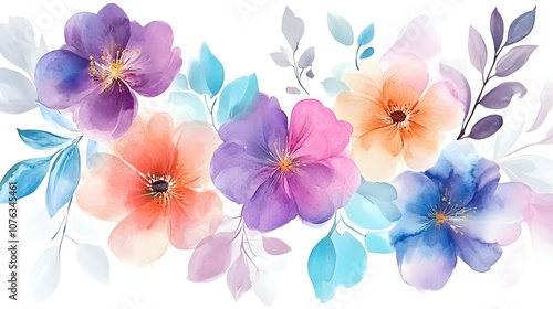 Wallpaper Mural Watercolor painting of a bouquet of pink, purple, blue, and orange flowers. Torontodigital.ca