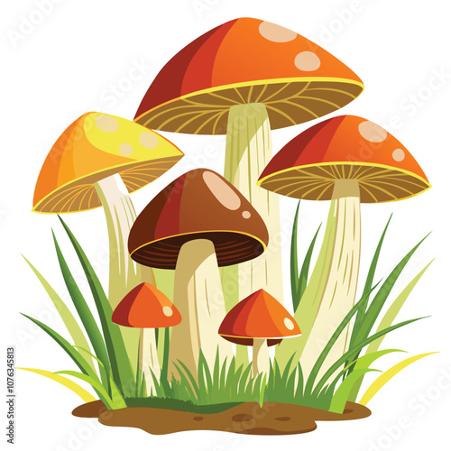 Mushrooms Growing on Grass in Nature Scene