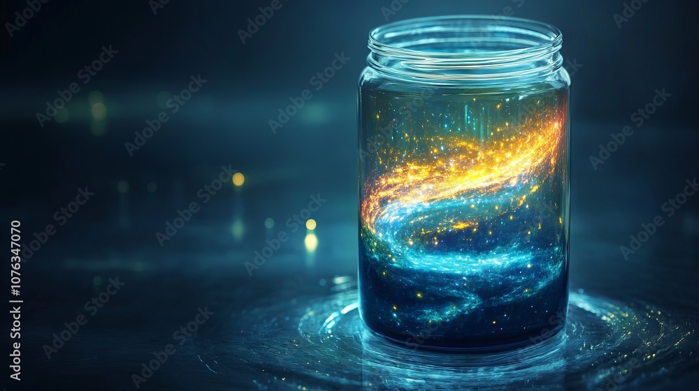 The entire universe contained inside a glass. Futuristic, galaxy, universe, fantasy, and portal background concept The entire universe contained inside a glass. Futuristic, galaxy, universe, fantasy, and portal background concept