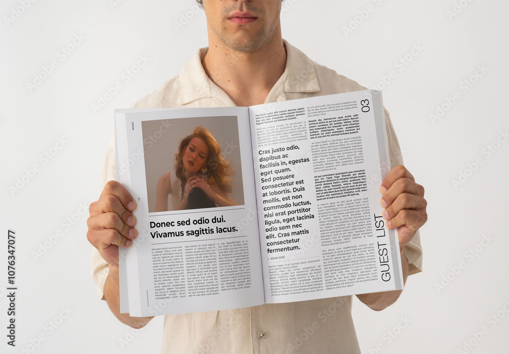 Mockup Of Man Holding Customizable A4 Magazine, Open Stock Template ...