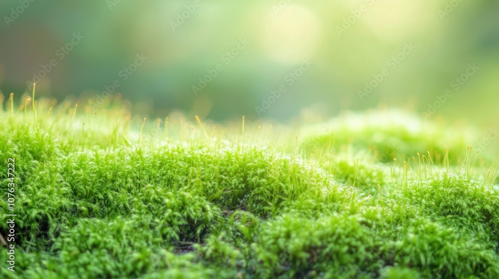 Green moss on the ground in the forest with bokeh background. Green moss on the ground in the forest with bokeh background.