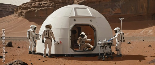 Astronauts using D printers to build a Mars shelter photo