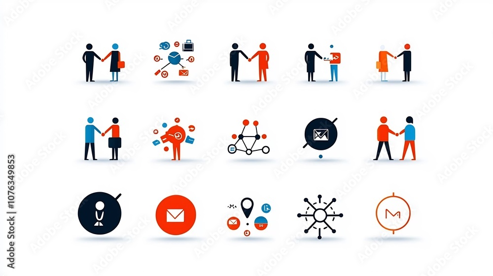 Fototapeta premium Collection of simple line icons representing concepts of community for business technology and corporate design projects
