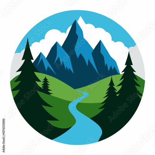 Mountain valley silhouette vector illustration on white background