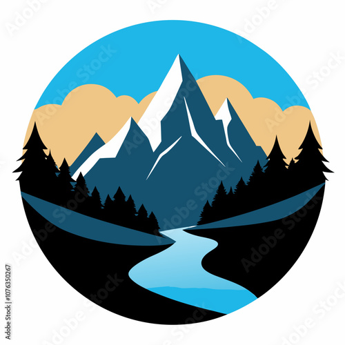 Mountain valley silhouette vector illustration on white background