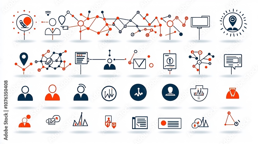 Minimal set of icons and symbols visualizing the concepts of organizational connection hierarchy business team structure and leadership roles Minimal set of icons and symbols visualizing the concepts of organizational connection hierarchy business team structure and leadership roles