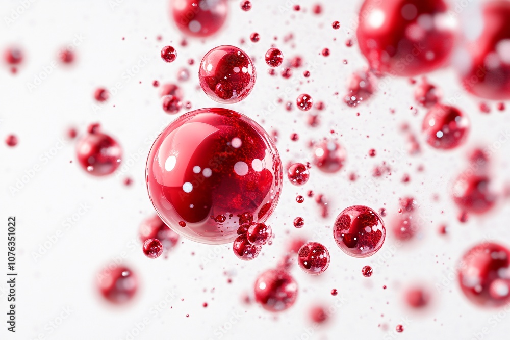 Abstract Red Spheres Floating in Liquid: Macro Photography of a Shiny, Glossy Surface Abstract Red Spheres Floating in Liquid: Macro Photography of a Shiny, Glossy Surface