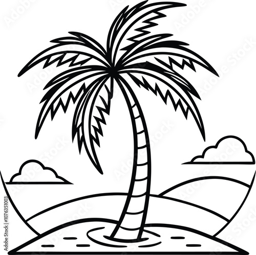 Single one line drawing Tropical Summer beach vibes background layout design concept. Continuous line draw design graphic vector transparent with PNG