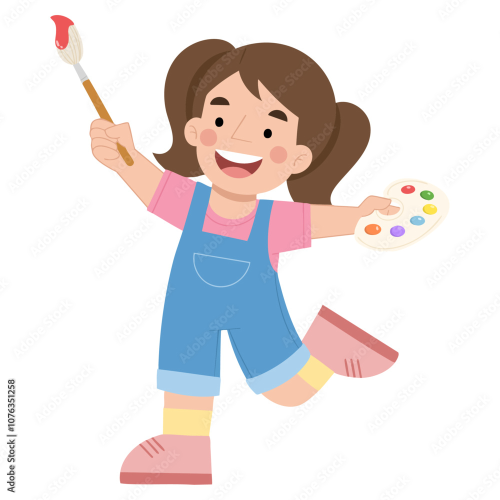 Cute girl painting cartoon illustration Cute girl painting cartoon illustration