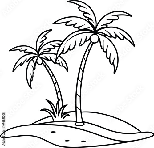 Single one line drawing Tropical Summer beach vibes background layout design concept. Continuous line draw design graphic vector transparent with PNG