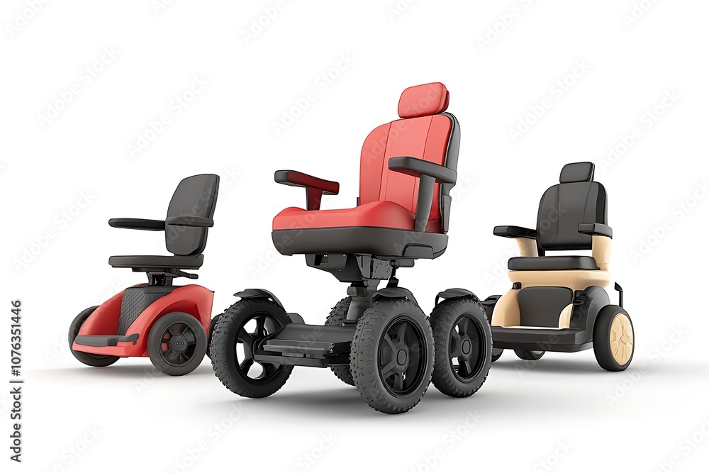 3D rendering of an electric wheelchair mobility scooter indoor power chair and motorized wheelchair 3D rendering of an electric wheelchair mobility scooter indoor power chair and motorized wheelchair
