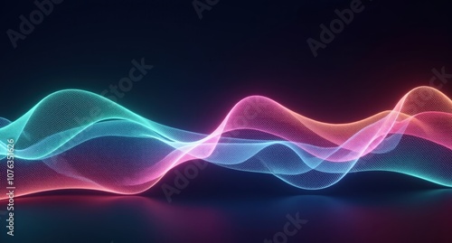 Sapphire, peach, emerald, and rose colors form undulating lines on a dark background, creating a serene, abstract gradient in KeyShot style.