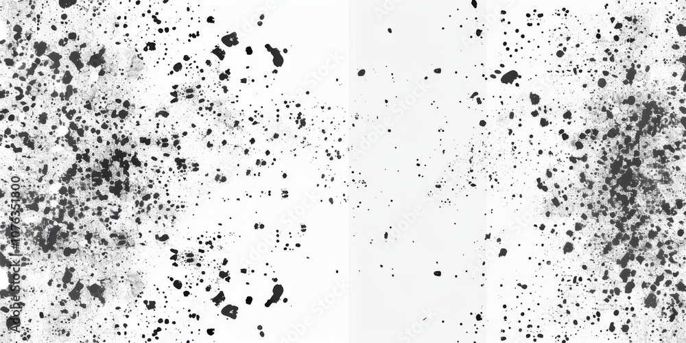 An evocative design unfolds with a monochromatic palette merging splattered textures and delicate halftone patterns, embodying modern artistic expression and creativity.