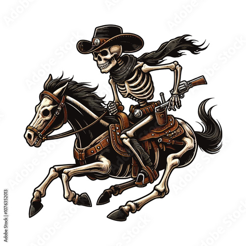 Skeleton Cowboy Riding  vector illustration isolated on white background 