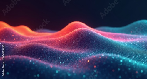 Amber, turquoise, violet, and aquamarine gradients mimic natural rhythms on a dark background. Dreamlike undulating lines in Substance Painter style give a flowing motion.