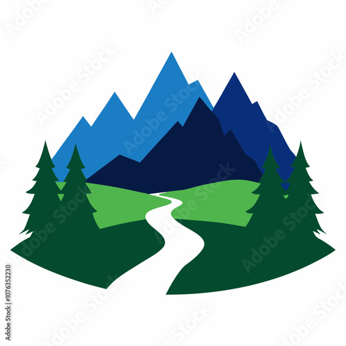 Mountain valley silhouette vector illustration on white background