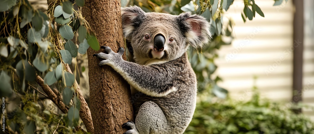 Fototapeta premium Koala Climbs Tree Embracing Its Natural Habitat in Australia