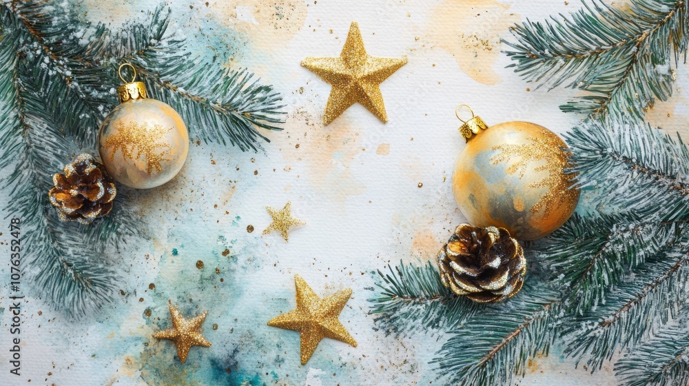 Creepy christmas watercolor greeting card with elegant gold stars, pine bushes, and hand-painted christmas ornaments in metallic detail, featuring a festive frame for unique holiday decor and seasonal Creepy christmas watercolor greeting card with elegant gold stars, pine bushes, and hand-painted christmas ornaments in metallic detail, featuring a festive frame for unique holiday decor and seasonal