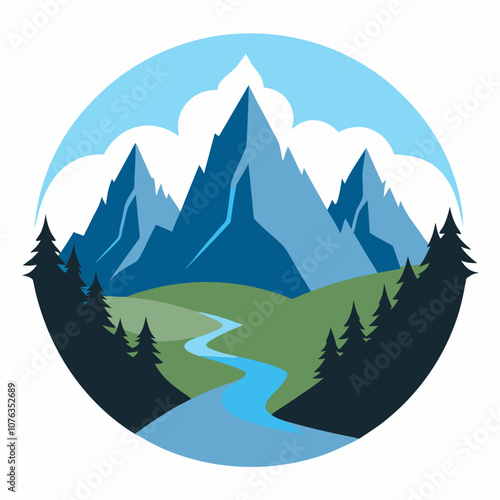 Mountain valley silhouette vector illustration on white background