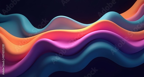Wallpaper Mural Periwinkle, marigold, plum, and teal colors flow fluidly over a dark background, forming a serene, abstract gradient with undulating lines in Corona Renderer style. Torontodigital.ca