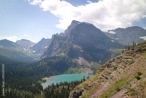 Grinnell lake on the way to Grinnell glacier at Glacier national park, Montana, USA. photo