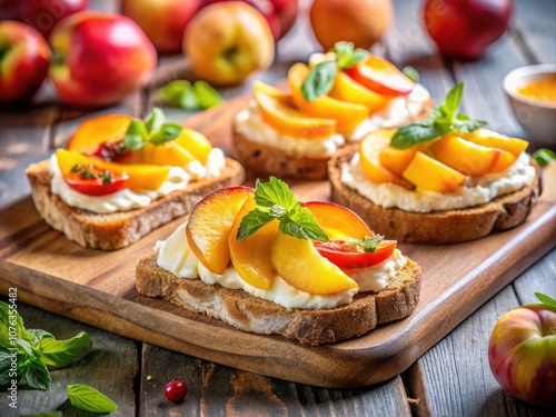 Delicious Toasted Bread with Creamy Cheese and Fresh Peach Slices for a Perfect Snack or Meal