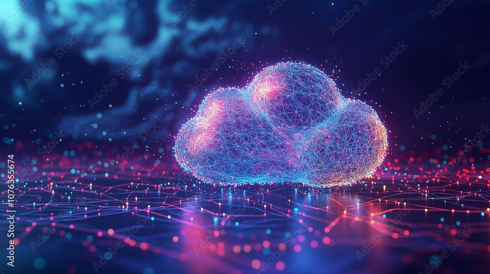 Digital cloud computing technology with data transfer and futuristic visuals Digital cloud computing technology with data transfer and futuristic visuals