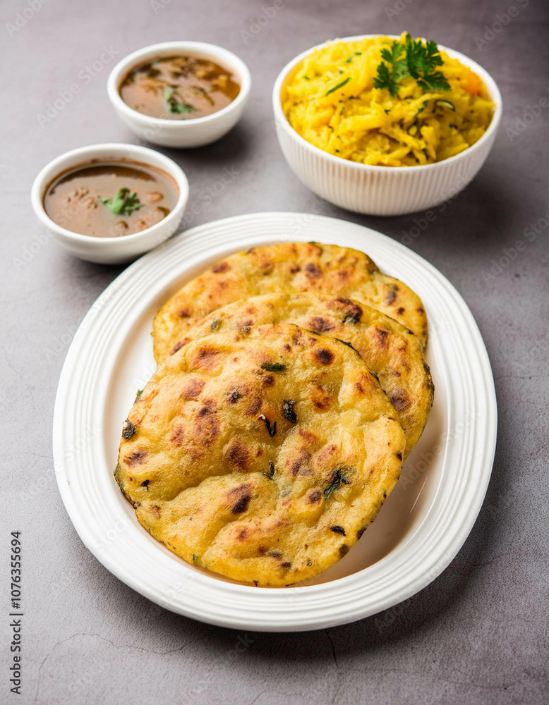 Aloo Paratha Indian Dish On White Plate Aloo Paratha Indian Dish On White Plate