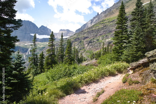 Grinnell lake on the way to Grinnell glacier at Glacier national park, Montana, USA. photo